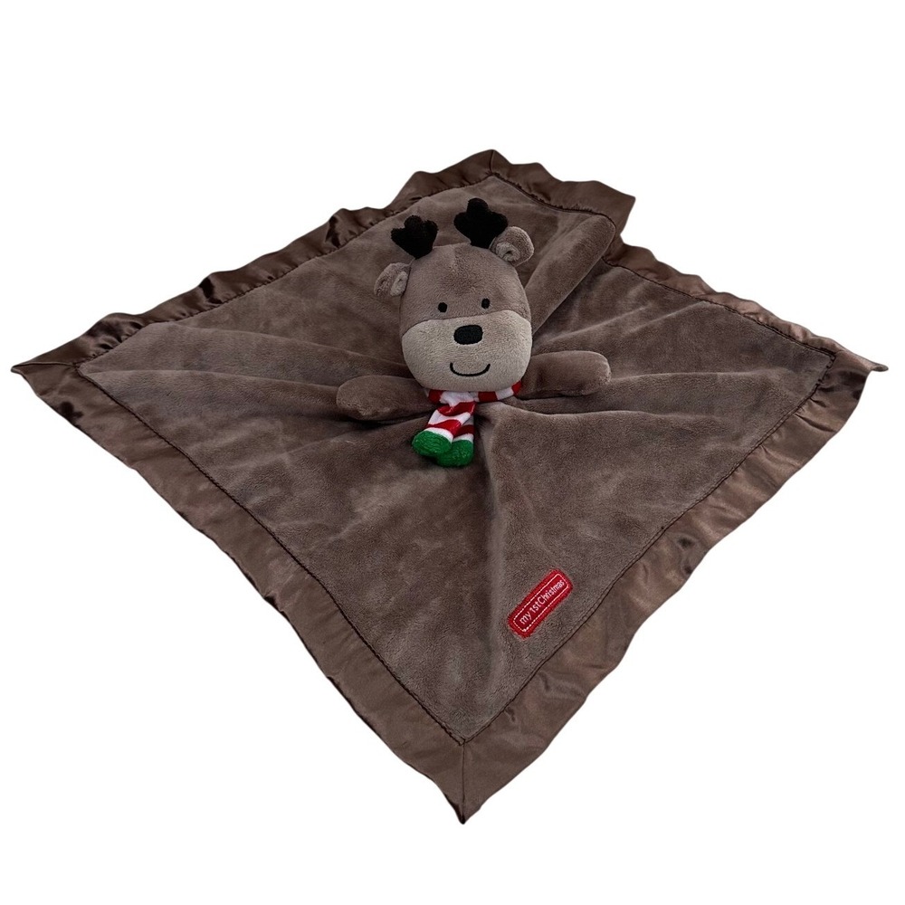 Carters Reindeer Security Blanket My 1st Christmas Plush Lovey Brown Satin Trim